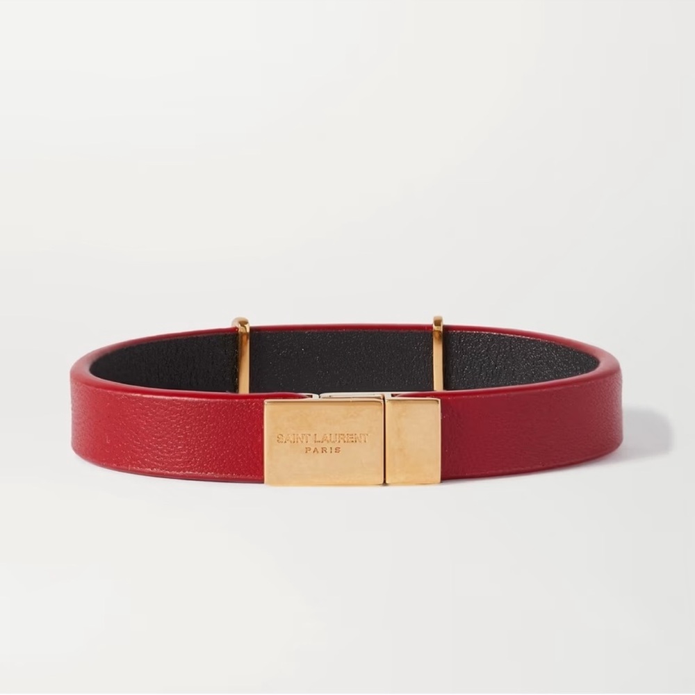 NWT Saint Laurent Gold Tone Red Leather Bracalet - Picture 8 of 14